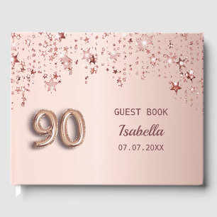 90th birthday rose gold stars pink monogram guest book