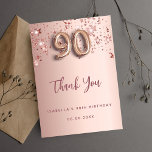90th birthday rose gold stars thank you card<br><div class="desc">A thank you card for a 90th birthday. A rose gold gradient background colour. With rose gold dripping shining stars. On front: number 90 written with a balloon style font, large dark rose gold coloured hand lettered script and the text: Thank You, your text, title and a date. Back: Personalise...</div>