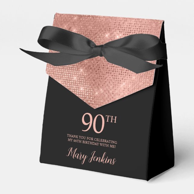 90th Birthday Rose Gold Thank You Favor Box (Front Side)
