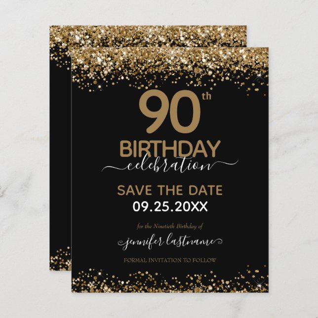 90th Birthday Save the Date Budget Invitation (Front/Back)