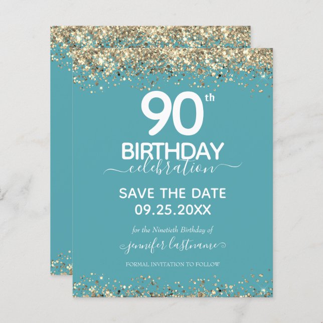 90th Birthday Save the Date Budget Invitation (Front/Back)