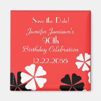 90th Birthday Save the Date Red Floral Minimalist