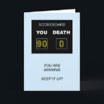 90th Birthday Scoreboard Card<br><div class="desc">90th birthday card  A funny birthday card to give for a birthday. A scoreboard shows the age as the winning score against Death. The words "You are winning,  keep it up!" complete the scene.</div>