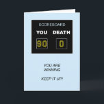 90th Birthday Scoreboard Card<br><div class="desc">90th birthday card  A funny birthday card to give for a birthday. A scoreboard shows the age as the winning score against Death. The words "You are winning,  keep it up!" complete the scene.</div>