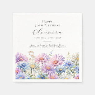90th Birthday September Birth Flower Custom Napkin