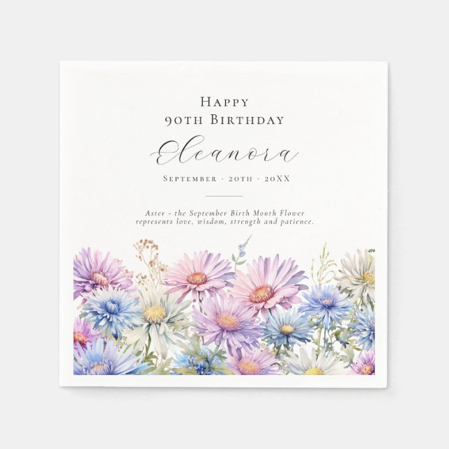 90th Birthday September Birth Flower Custom Napkin (Front)