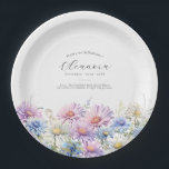 90th Birthday September Birth Flower Paper Plate<br><div class="desc">Perfect table decor for a September birthday party. Aster is the birth flower for that month. It forms a pretty watercolor bottom border on this floral personalised paper plate. The birthday guest of honour's name, age and birthdate are placed above it using elegant calligraphy and typography. All text is editable....</div>