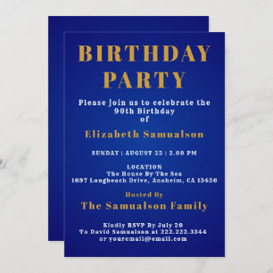 90th Birthday Setting Standards Blue Birthday Invitation