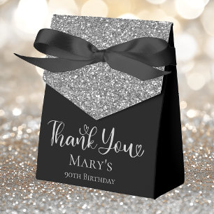 90th Birthday Silver Glitter Black Thank You Favour Box