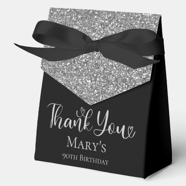 90th Birthday Silver Glitter Thank You Favour Box (Front)