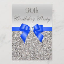 90th Birthday Silver Sequin Royal Blue Bow Diamond