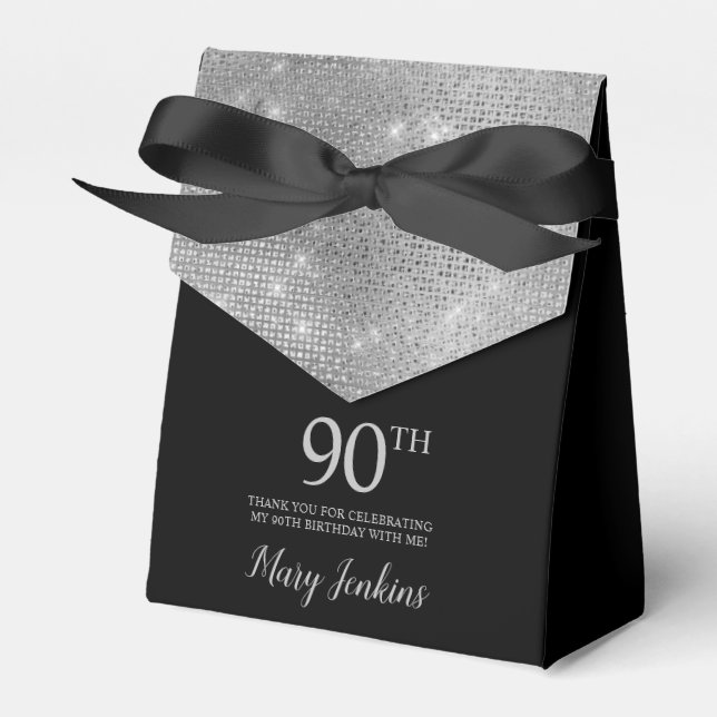 90th Birthday Silver Thank You Favor Box (Front Side)