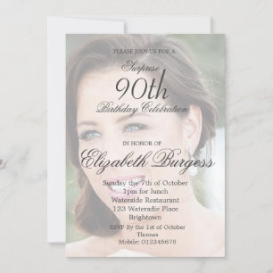 90th Birthday Simple Elegant Photo Invitation