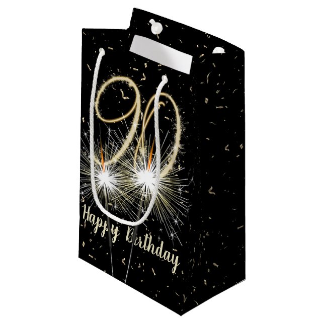 90th Birthday Sparkler On Black Small Gift Bag (Front Angled)