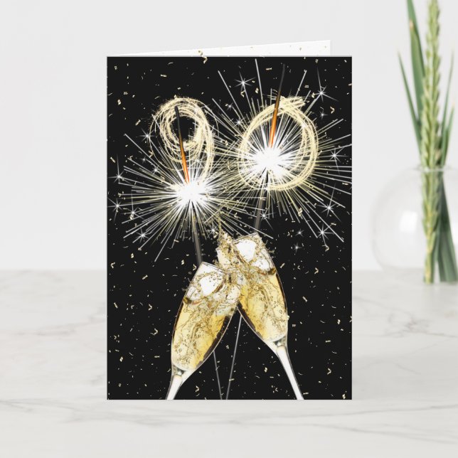 90th Birthday Sparklers and Champagne Toast Card (Front)