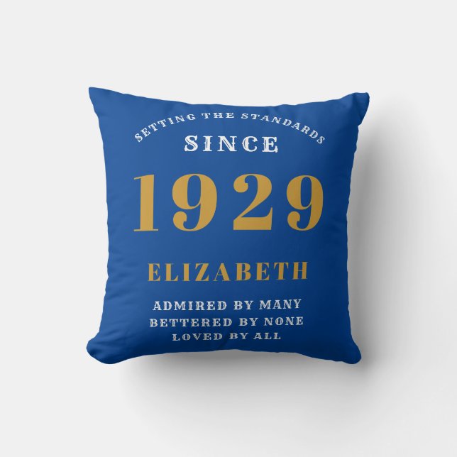 90th Birthday Standards Born 1929 Blue Cushion (Front)