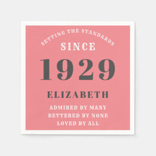 90th Birthday Standards Born 1929 Pink Grey Napkin