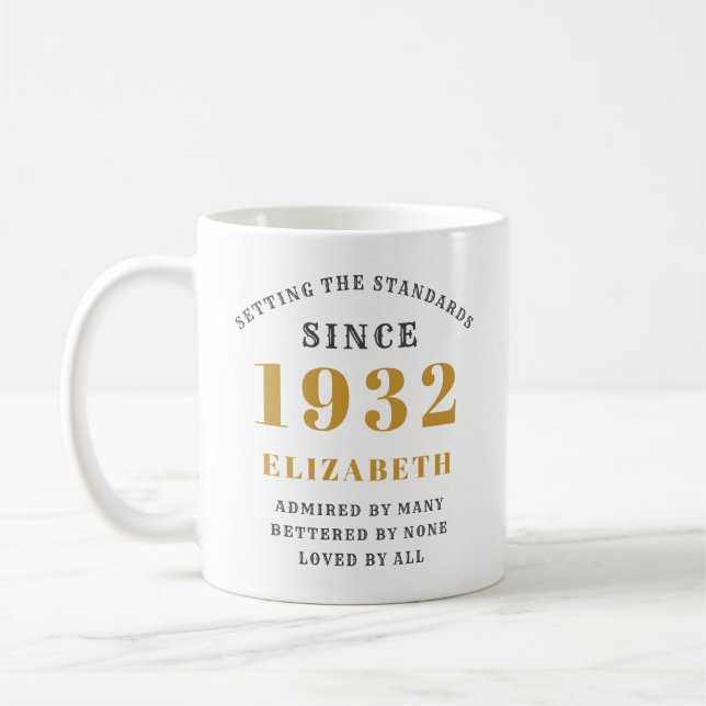 90th Birthday Standards Born 1932 Name Year  Coffee Mug (Left)