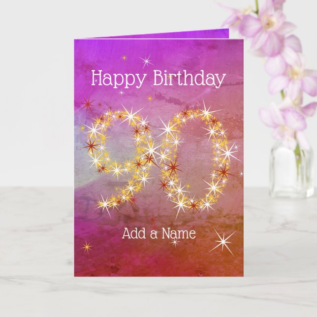 90th Birthday - Star Number - Purple Pink - Age 90 Card (Orchid)
