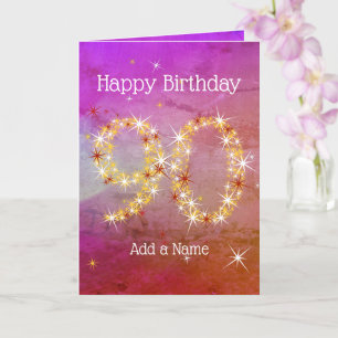 90th Birthday - Star Number - Purple Pink - Age 90 Card