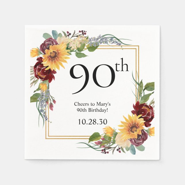 90th Birthday Sunflowers Napkin (Front)