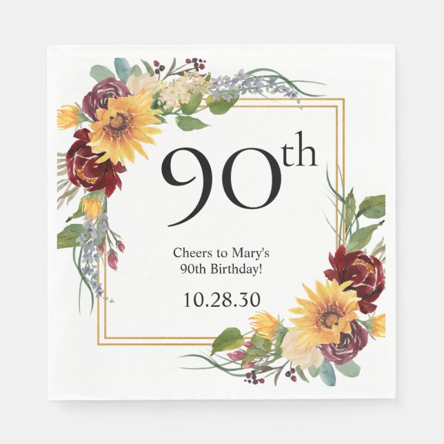 90th Birthday Sunflowers Napkin (Front)