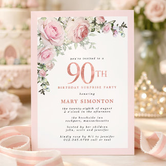 90th Birthday Surprise Party Blush Pink Floral  Invitation