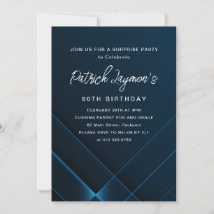 90th Birthday Surprise Party Dark Blue Geometric Invitation