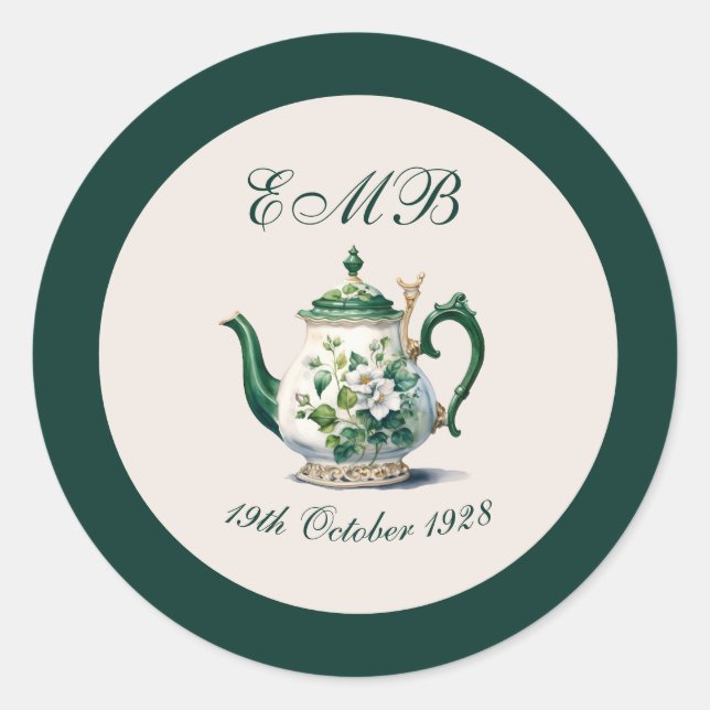 90th Birthday Tea Party Green Regency Birthday Classic Round Sticker (Front)