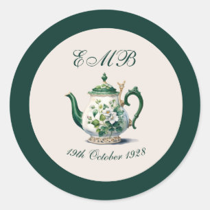 90th Birthday Tea Party Green Regency Birthday Classic Round Sticker