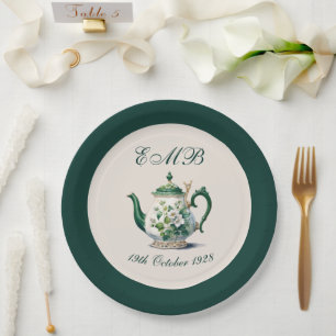 90th Birthday Tea Party Green Regency Birthday Paper Plate