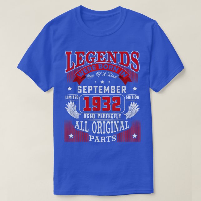 90th Birthday Tee Legends Born In September 1932 9 (Design Front)
