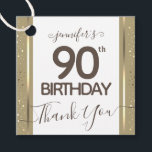 90th Birthday Thank You Gold Elegant Script Favour Favour Tags<br><div class="desc">Lovely faux foil border with shimmering confetti highlights on the top and bottom border. All text is adjustable and easy to change for your own party needs. Great elegant 90th birthday template design.</div>