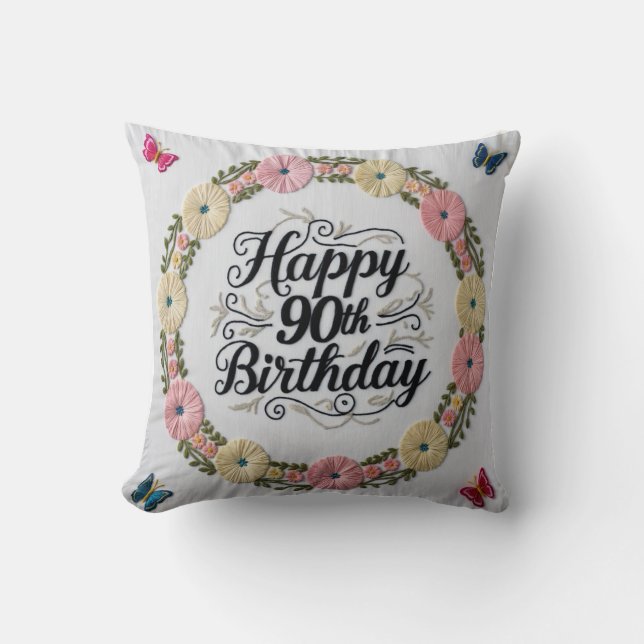 90th Birthday Throw Pillow: A Keepsake of Cherishe Cushion (Front)