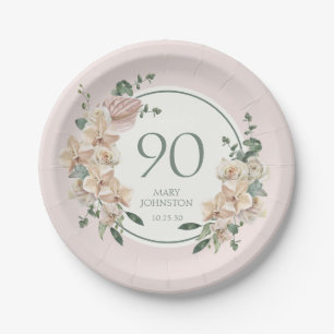 90th Birthday Tropical Floral Paper Plate