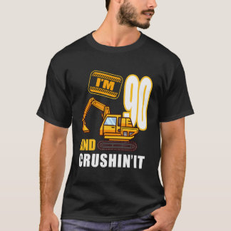 90Th Birthday Vehicles Construction Excavator 90 Y T-Shirt