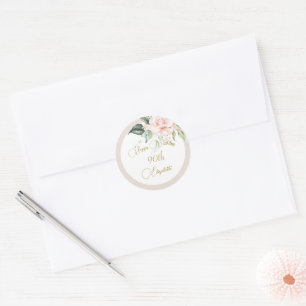 90th Birthday Watercolor Pink Floral Elegant  Classic Round Sticker