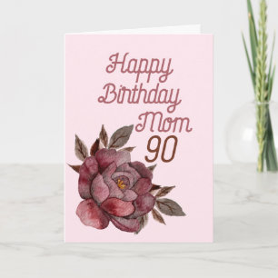 90th Birthday Watercolor Vintage Red Rose  Card