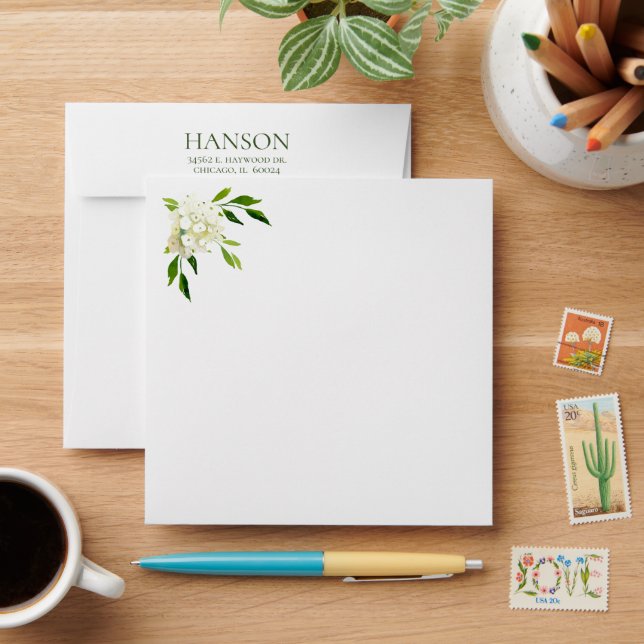90th Birthday White Hydrangea Square Envelope (Desk)