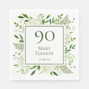 90th Birthday White Hydrangeas Napkin