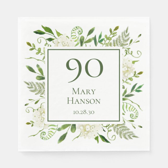 90th Birthday White Hydrangeas Napkin (Front)