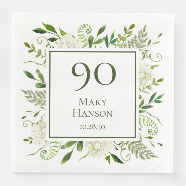 90th Birthday White Hydrangeas Napkin (Front)