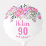 90th birthday white pink floral script name balloon<br><div class="desc">90th birthday white pink floral script name Balloon. Customise the name,  age and greeting message.</div>