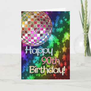 90th birthday with disco ball and rainbow of stars card
