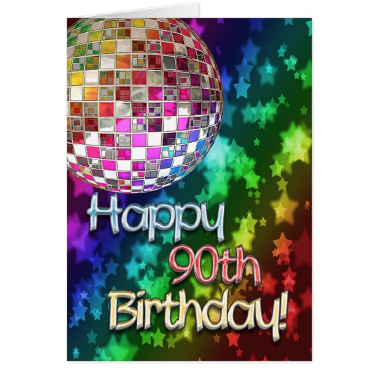 90th birthday with disco ball and rainbow of stars card