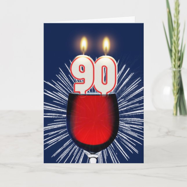 90th Birthday with wine and candles Card (Front)