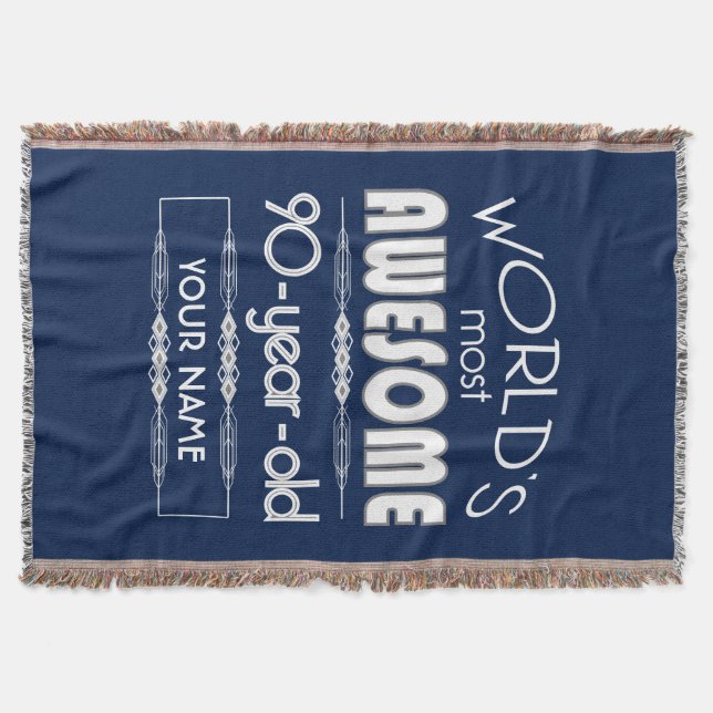 90th Birthday Worlds Best Fabulous Dark Blue Throw Blanket (Front)