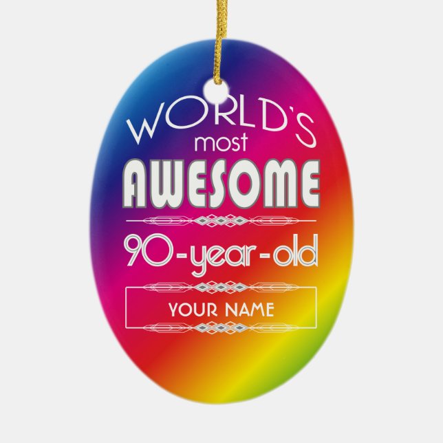 90th Birthday Worlds Best Fabulous Rainbow Ceramic Tree Decoration (Front)