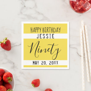 90th Birthday Yellow Personalised Paper Napkins