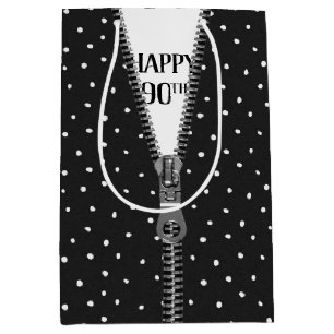 90th Birthday Zipper On Polka Dots Medium Gift Bag